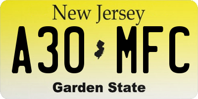 NJ license plate A30MFC