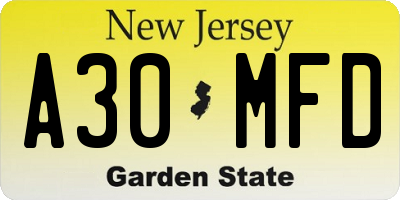 NJ license plate A30MFD