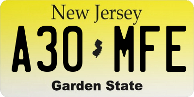 NJ license plate A30MFE