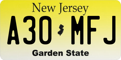 NJ license plate A30MFJ