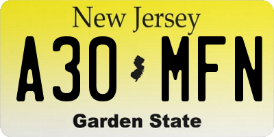 NJ license plate A30MFN