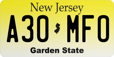 NJ license plate A30MFO