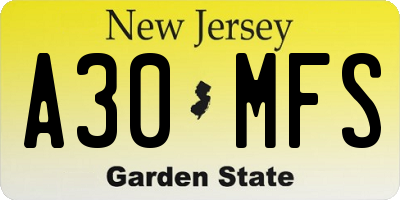 NJ license plate A30MFS