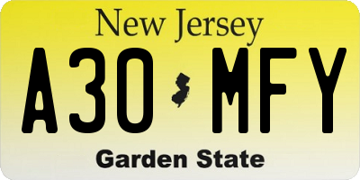 NJ license plate A30MFY