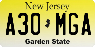NJ license plate A30MGA