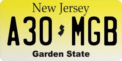 NJ license plate A30MGB