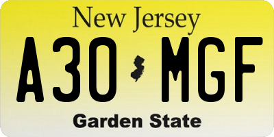 NJ license plate A30MGF