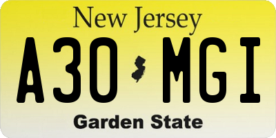 NJ license plate A30MGI