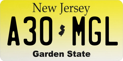 NJ license plate A30MGL