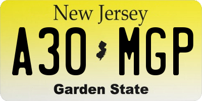 NJ license plate A30MGP
