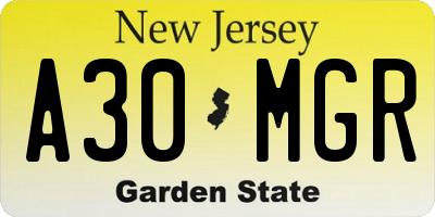 NJ license plate A30MGR
