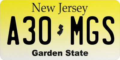 NJ license plate A30MGS