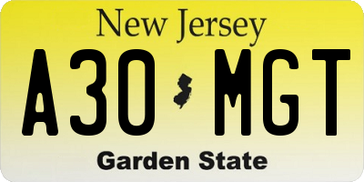 NJ license plate A30MGT