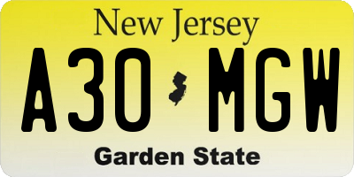 NJ license plate A30MGW