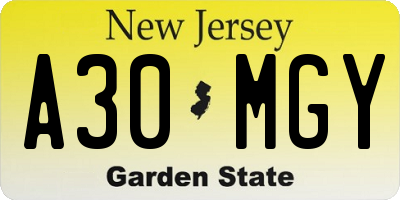 NJ license plate A30MGY