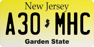 NJ license plate A30MHC