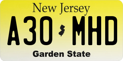 NJ license plate A30MHD