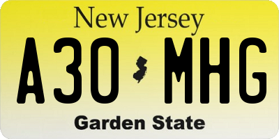 NJ license plate A30MHG