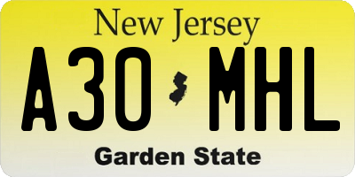 NJ license plate A30MHL