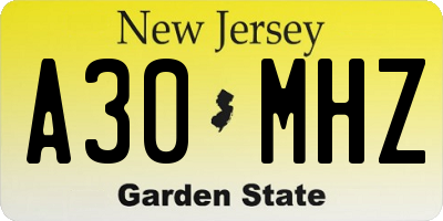 NJ license plate A30MHZ