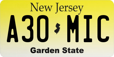 NJ license plate A30MIC