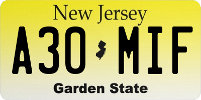 NJ license plate A30MIF