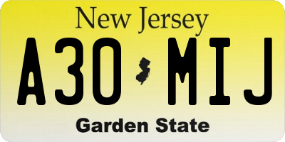 NJ license plate A30MIJ