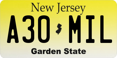 NJ license plate A30MIL