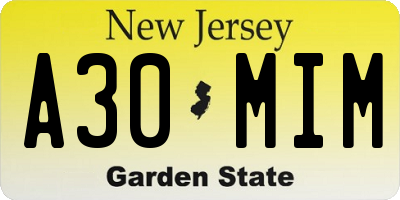 NJ license plate A30MIM