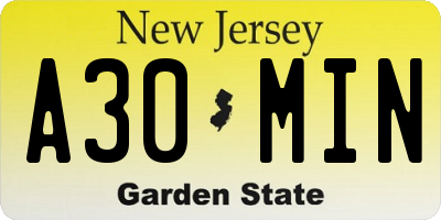 NJ license plate A30MIN