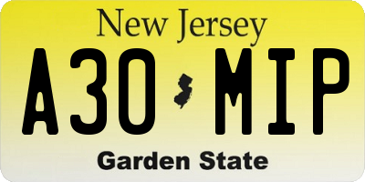NJ license plate A30MIP