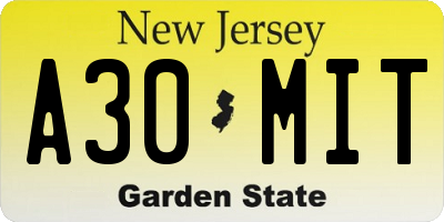 NJ license plate A30MIT