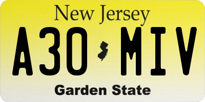 NJ license plate A30MIV