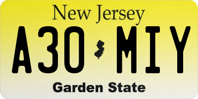 NJ license plate A30MIY
