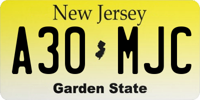 NJ license plate A30MJC