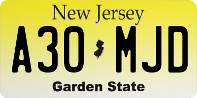 NJ license plate A30MJD