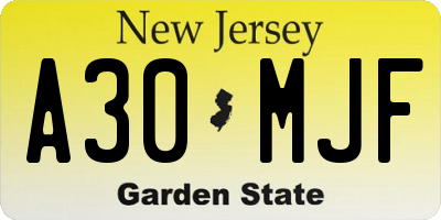 NJ license plate A30MJF