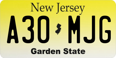 NJ license plate A30MJG