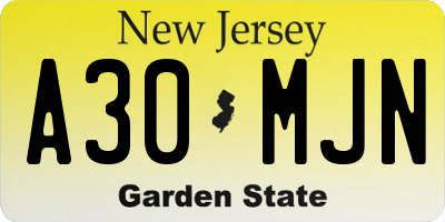 NJ license plate A30MJN