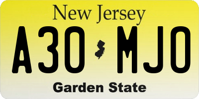 NJ license plate A30MJO