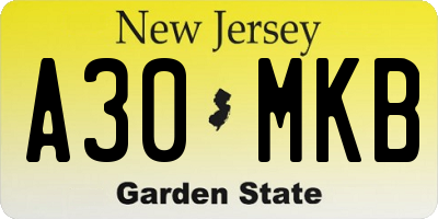 NJ license plate A30MKB
