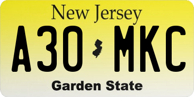 NJ license plate A30MKC