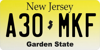 NJ license plate A30MKF
