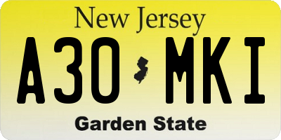 NJ license plate A30MKI