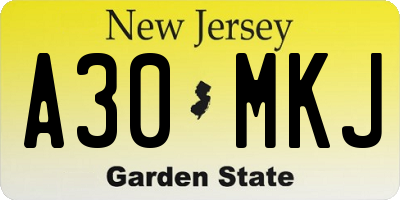NJ license plate A30MKJ