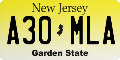 NJ license plate A30MLA