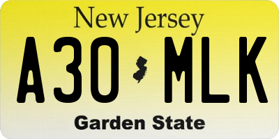 NJ license plate A30MLK