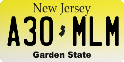 NJ license plate A30MLM