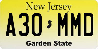 NJ license plate A30MMD