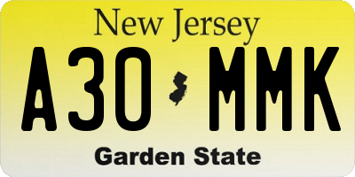 NJ license plate A30MMK